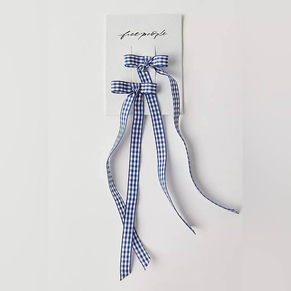 Free People Jordie Printed Bow Set Of 2 Blue White